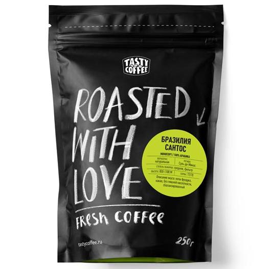 Кофе "TastyCoffee" Бразилия Сантос, 250г зерновой