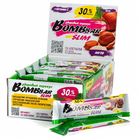 Батончик протеиновый BOMBBAR Slim 35 гр. УПАКОВКА 30 шт